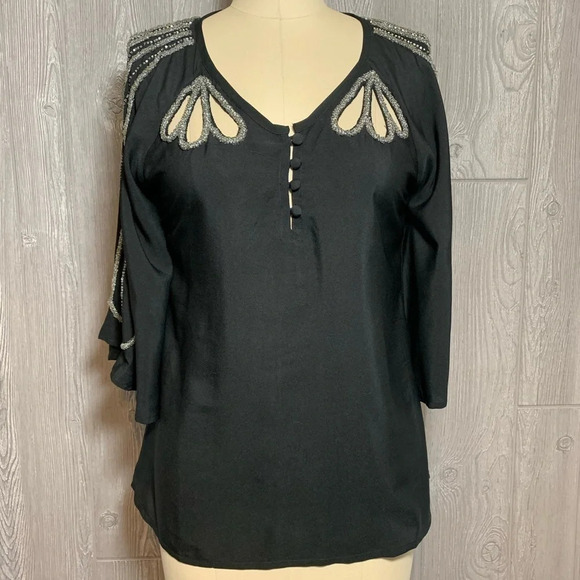 Romeo & Juliet Couture Black Beaded Blouse M NWT - Picture 1 of 6